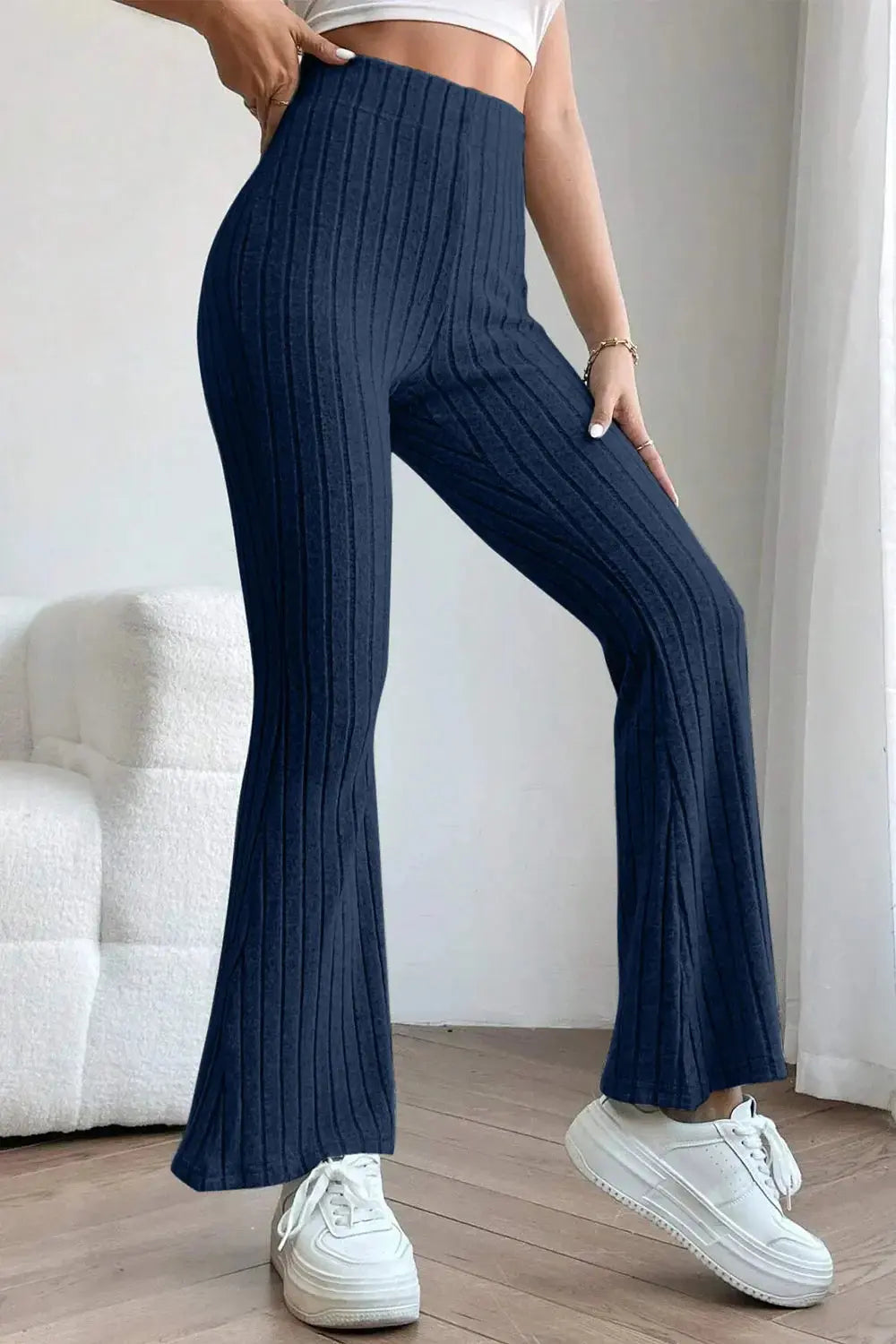Basic Bae Full Size Ribbed High Waist Flare Pants - Love Salve